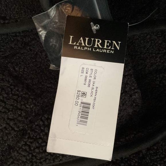Lauren Ralph Lauren Faux Shearling Pea Coat - Black, Large, New - Picture 8 of 10